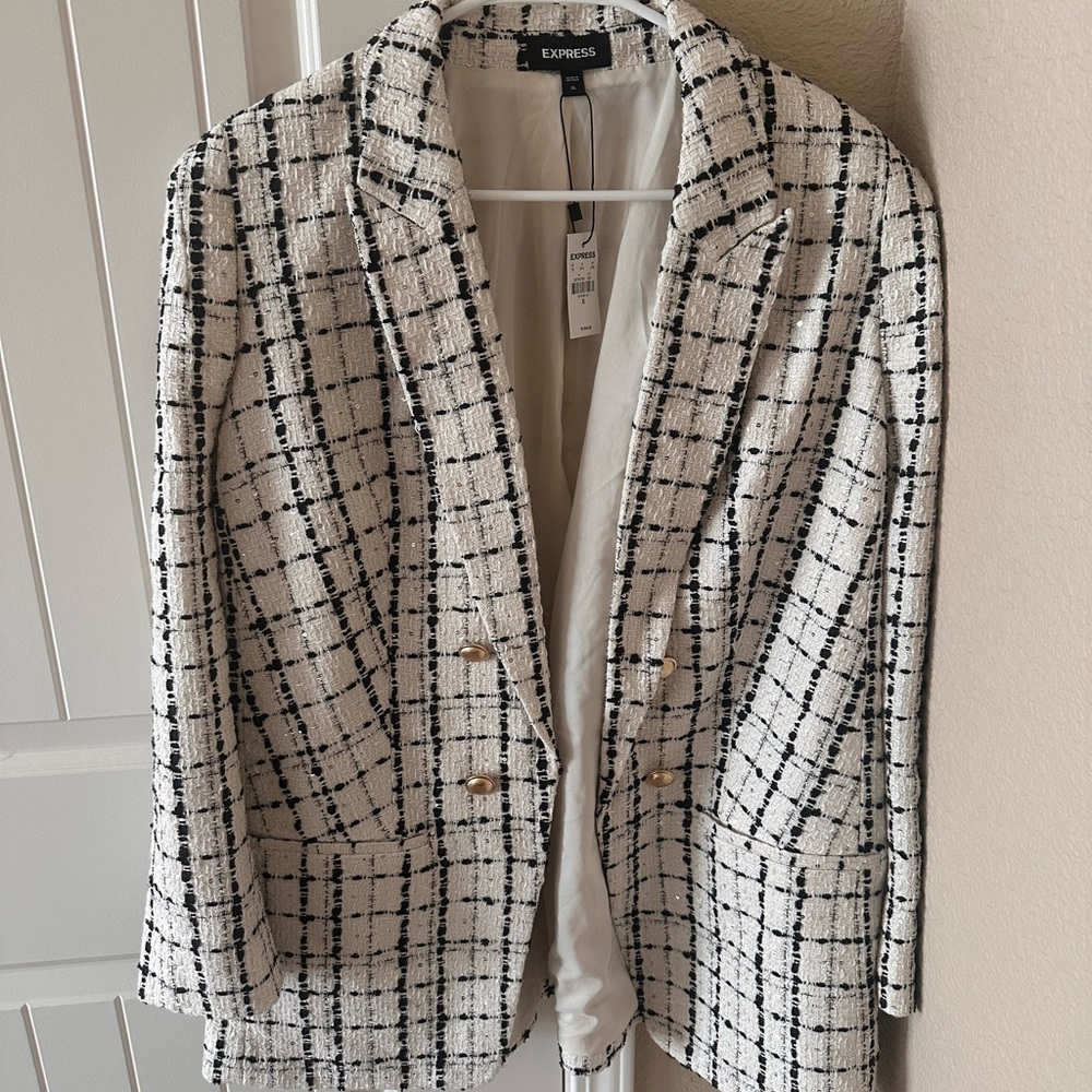 Express Black and White Blazer with Windowpane Design